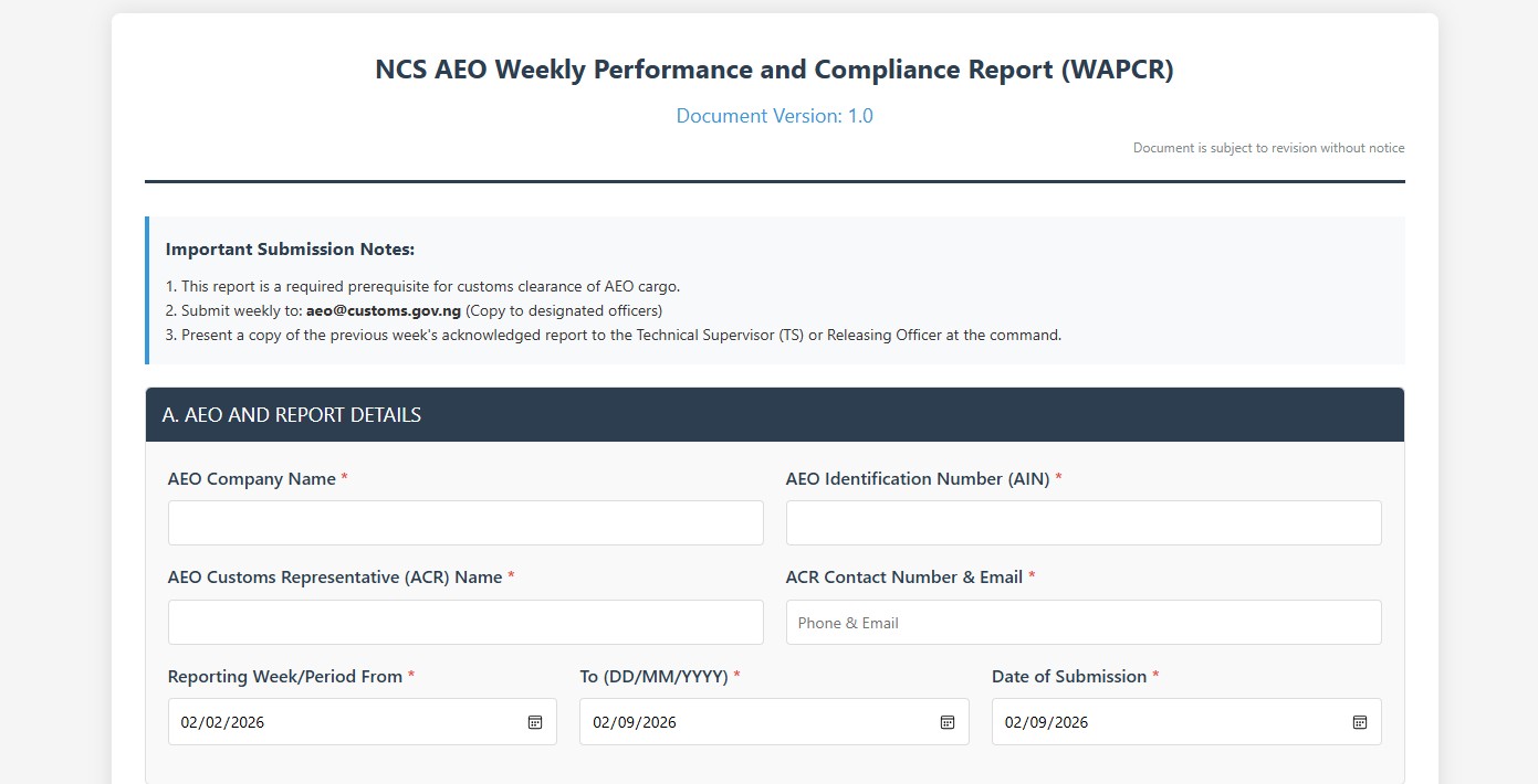 NCS AEO Online M&E Reporting System